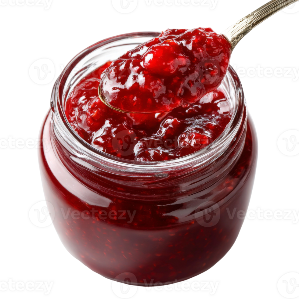 Cranberry jam with spoon on black background png