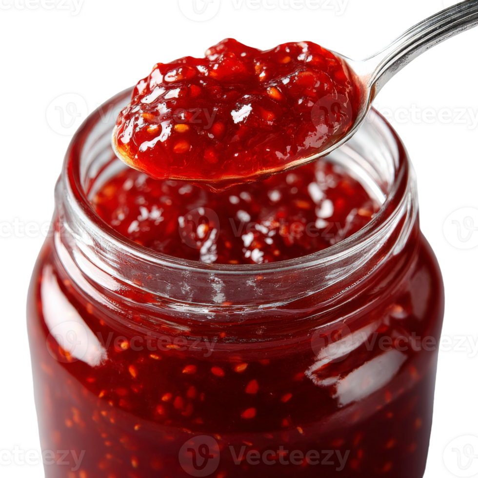 A spoonful of strawberry jam on a black background png