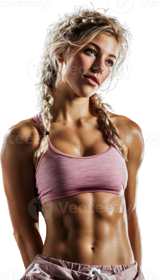 A woman with a braided hair and a pink top png
