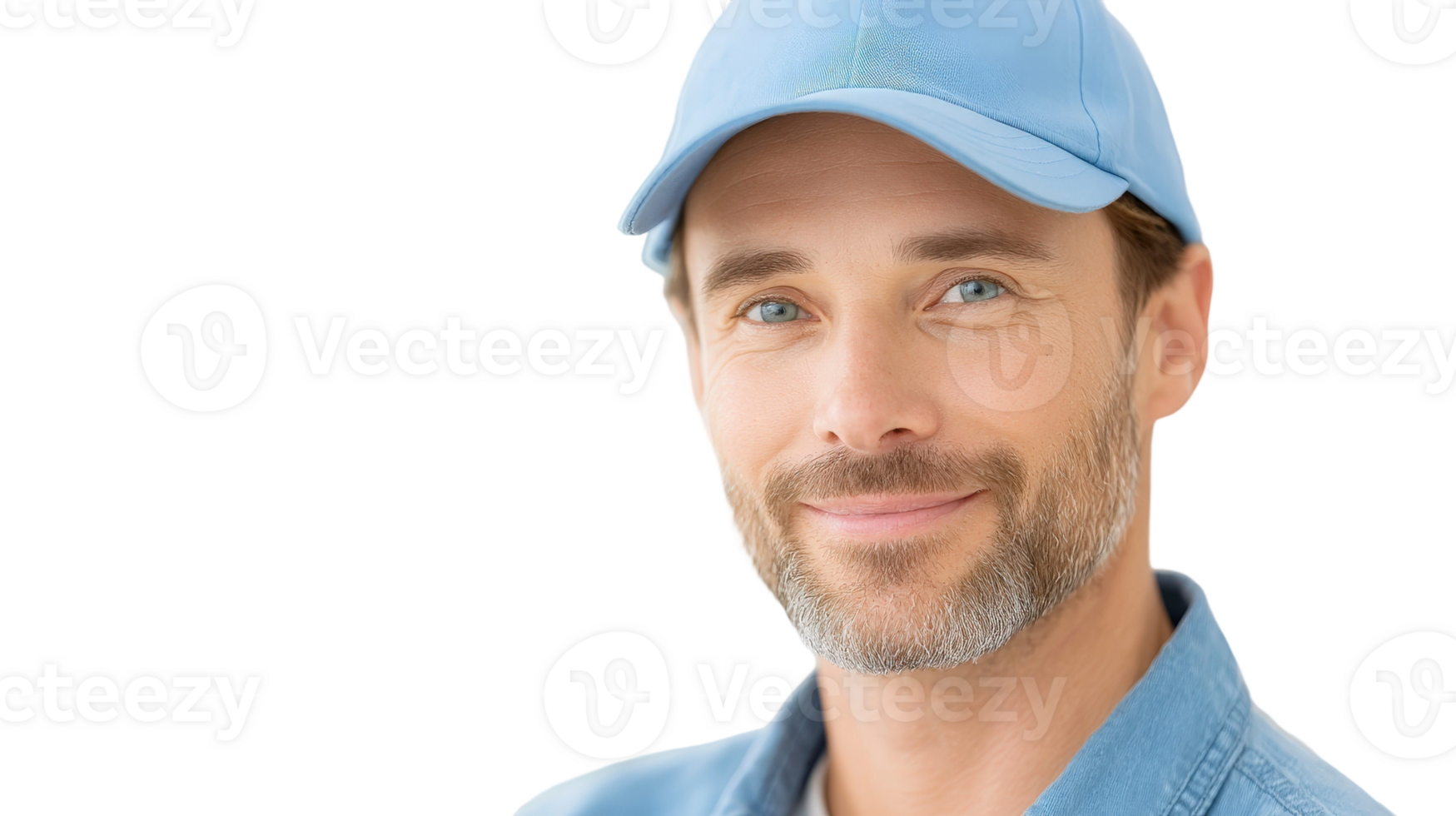A man in a blue shirt and cap png