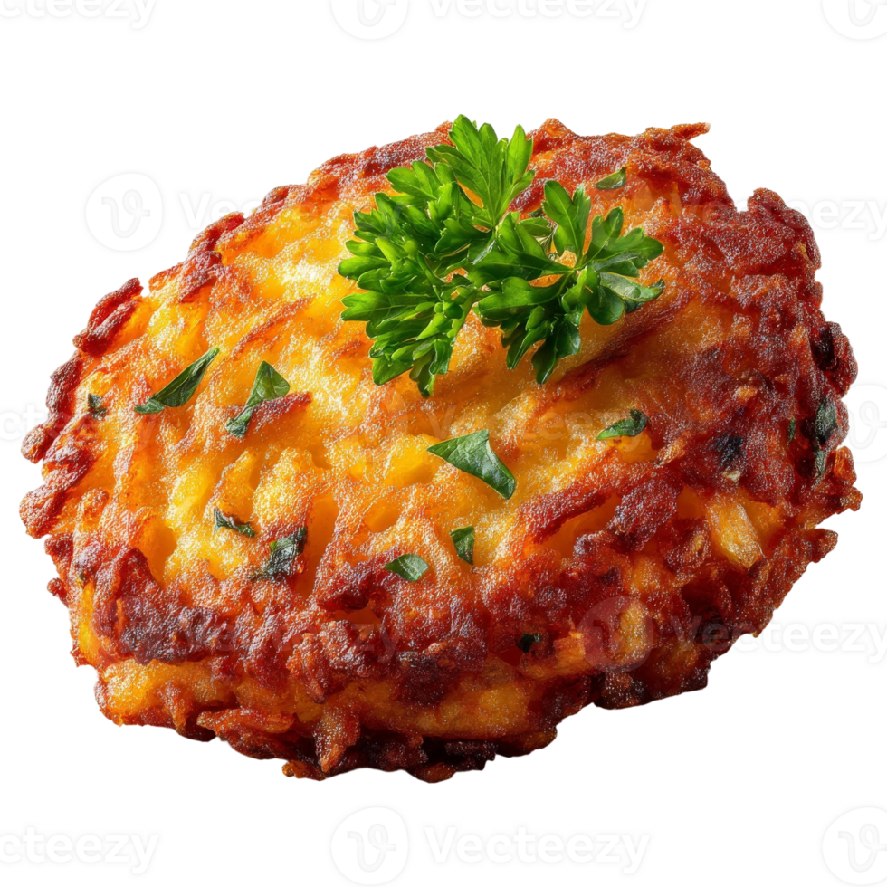 A cheese and tomato pattie with a sprig of parsley png