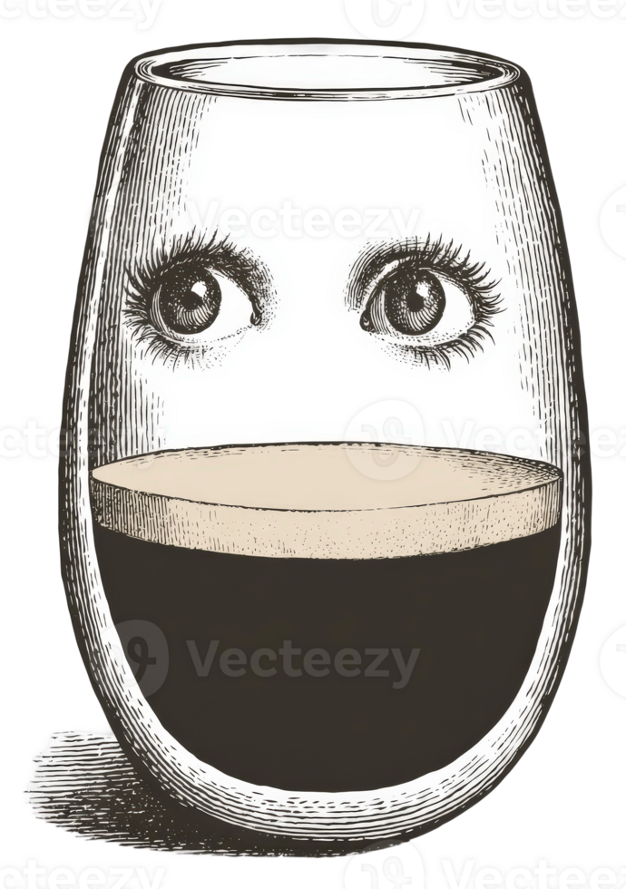 A drawing of a glass with a coffee inside png