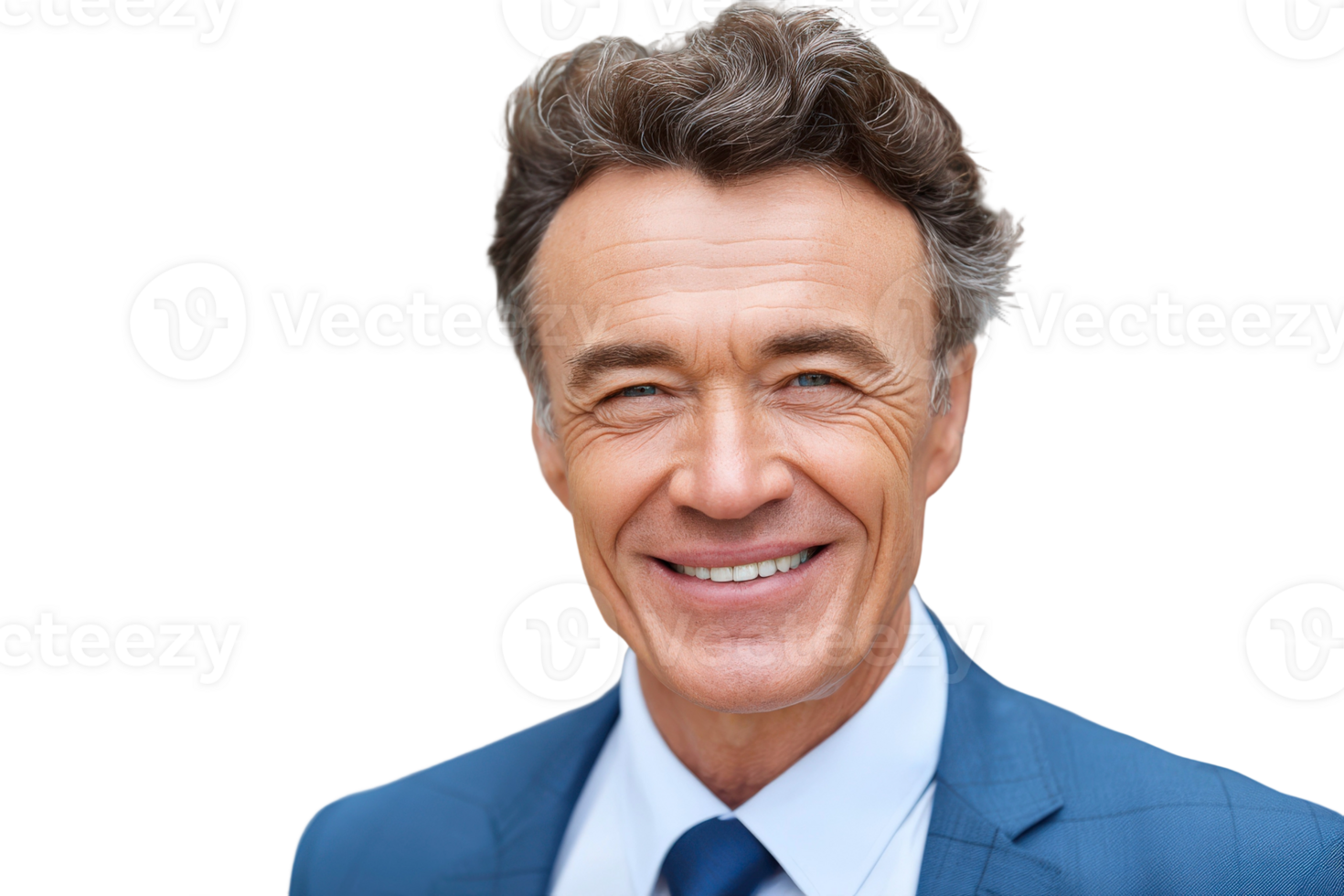 A man in a blue suit and tie smiling png