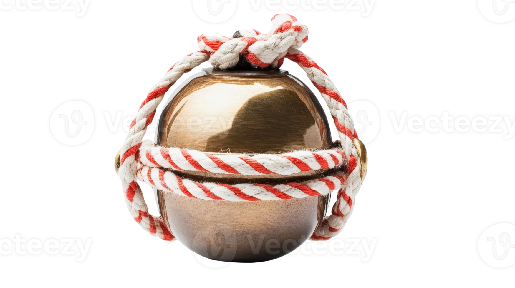 A brass bell with red and white rope png