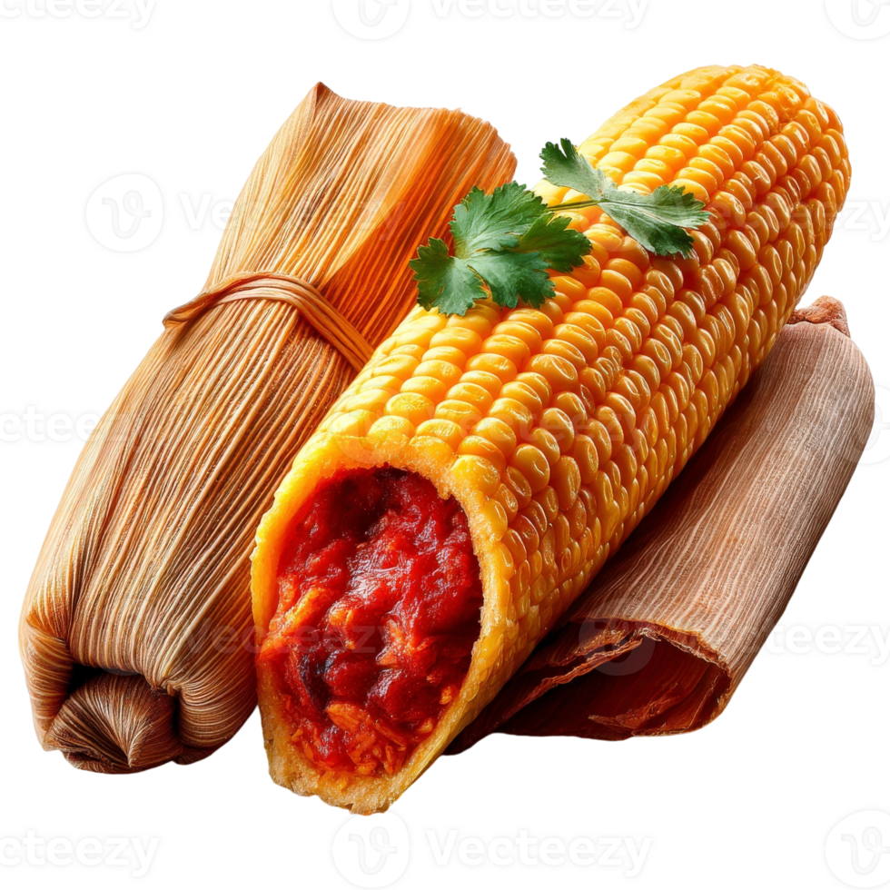 A corn on the cob with sauce and a tortilla png