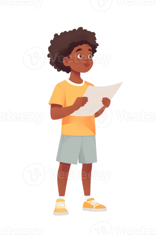 An illustration of a boy reading a paper png
