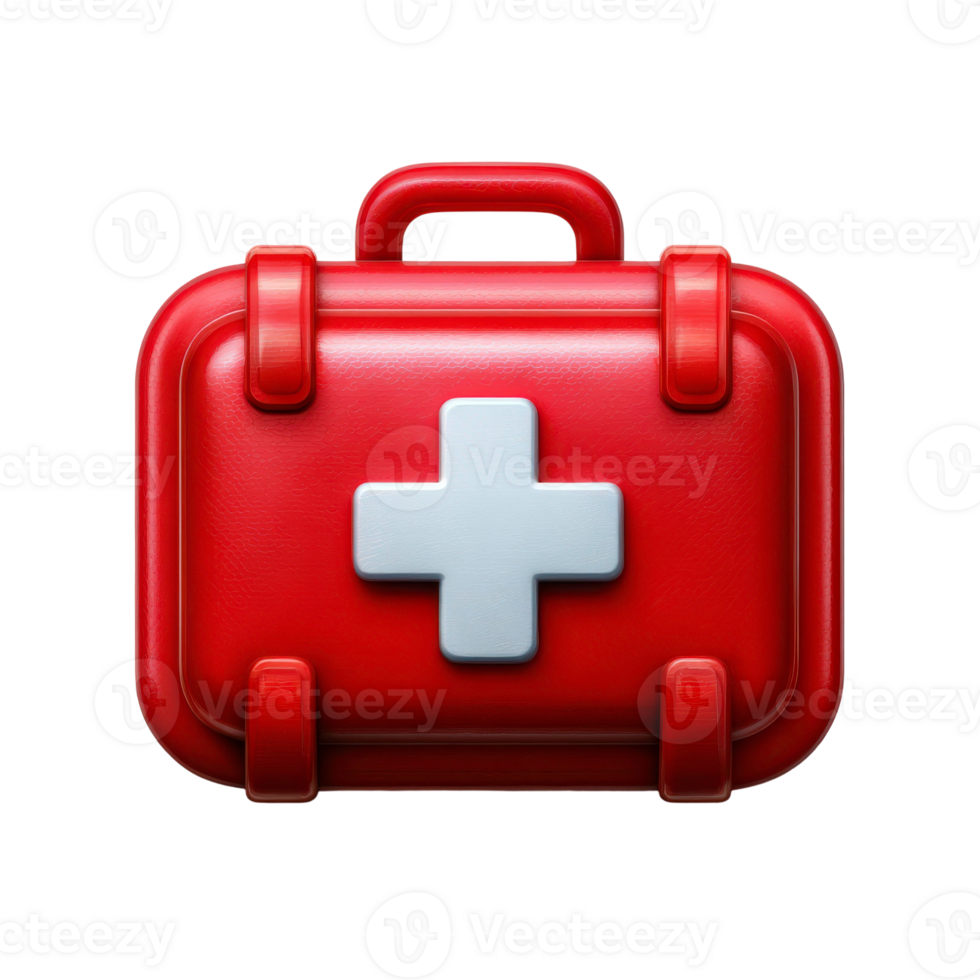 A red first aid kit with a white cross on it png
