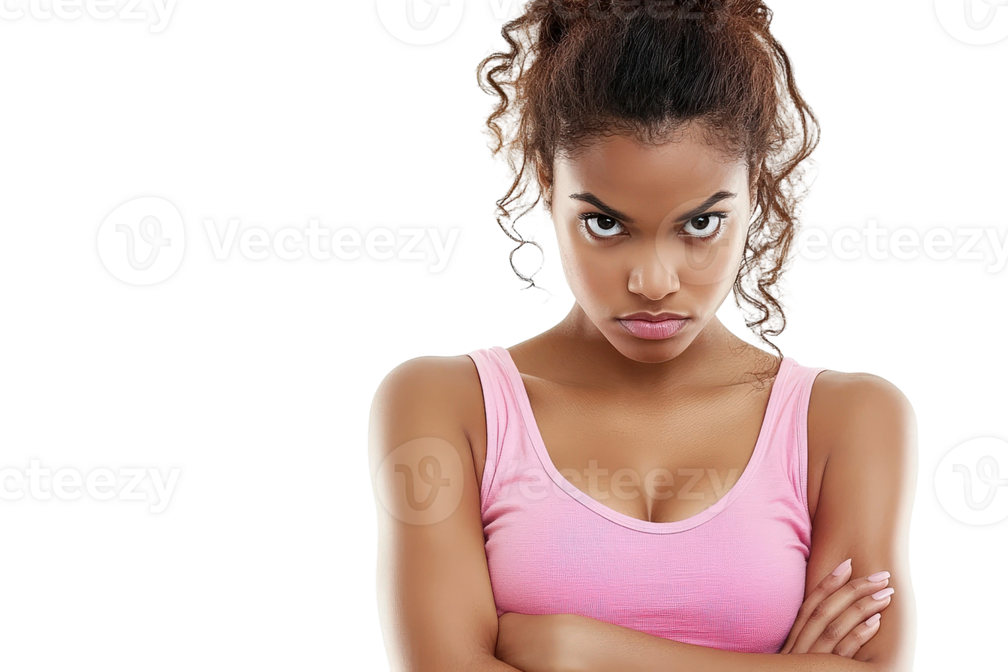 A woman in a pink tank top standing with her arms crossed png