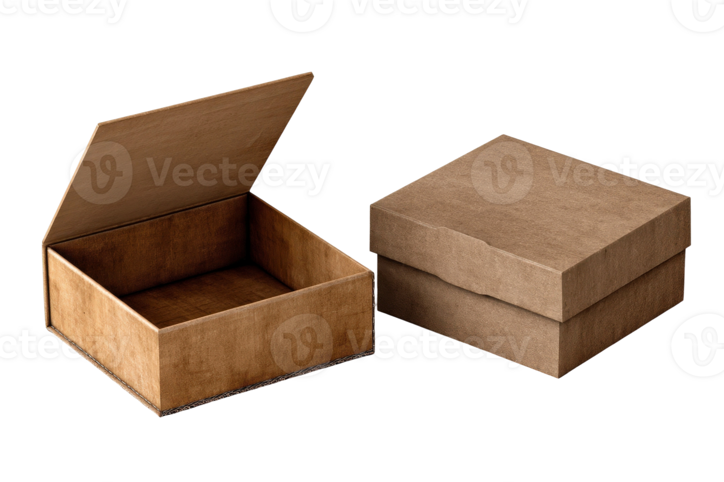 A cardboard box with a lid open on a black background png