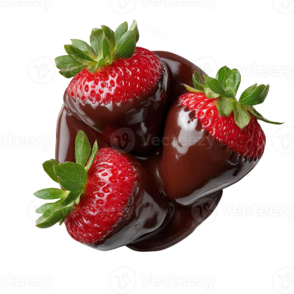 Three strawberries are covered in chocolate png