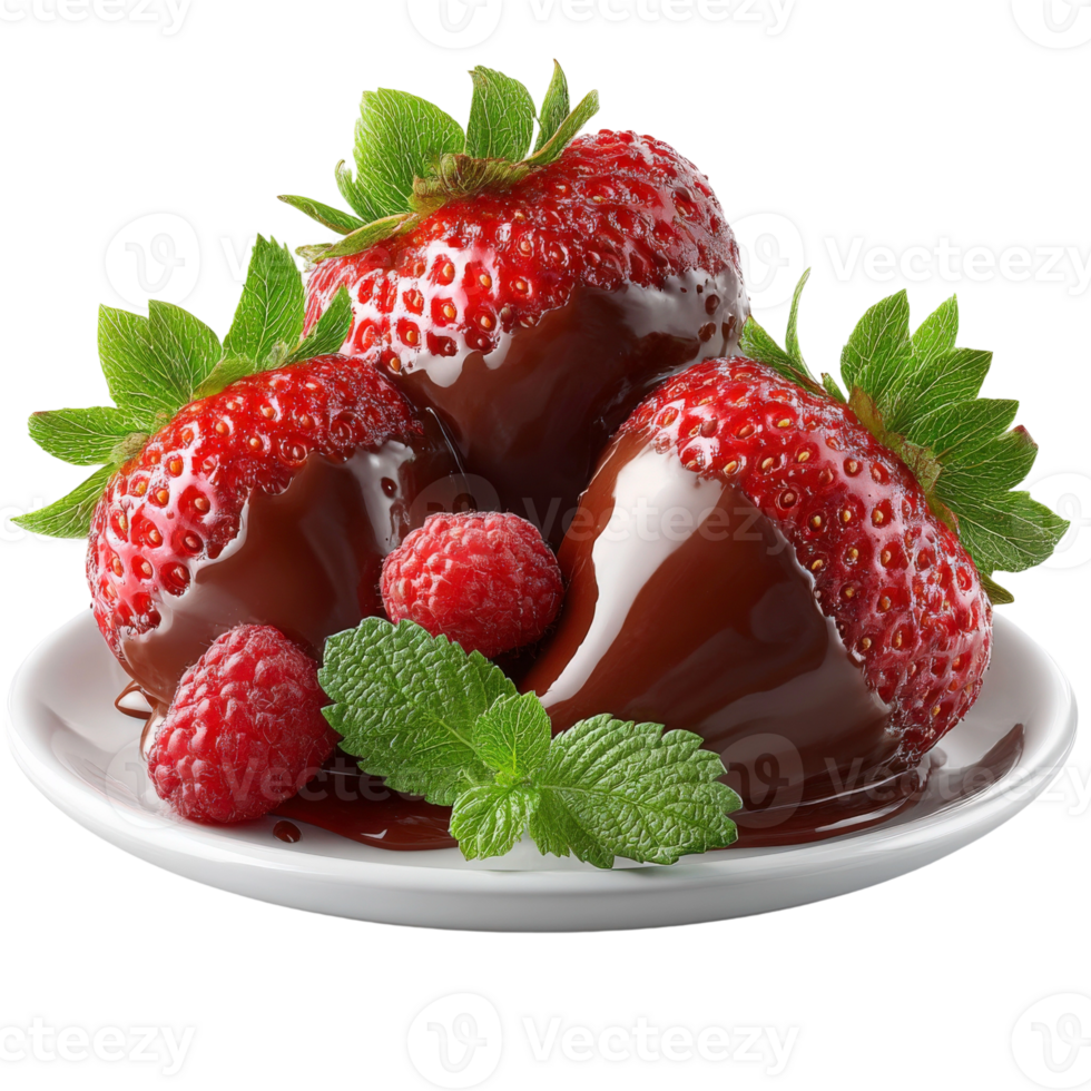 Chocolate covered strawberries on a plate png