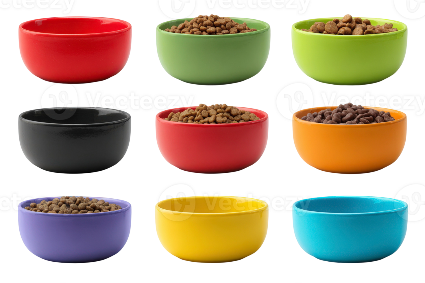 Colorful bowls of food on a black background png
