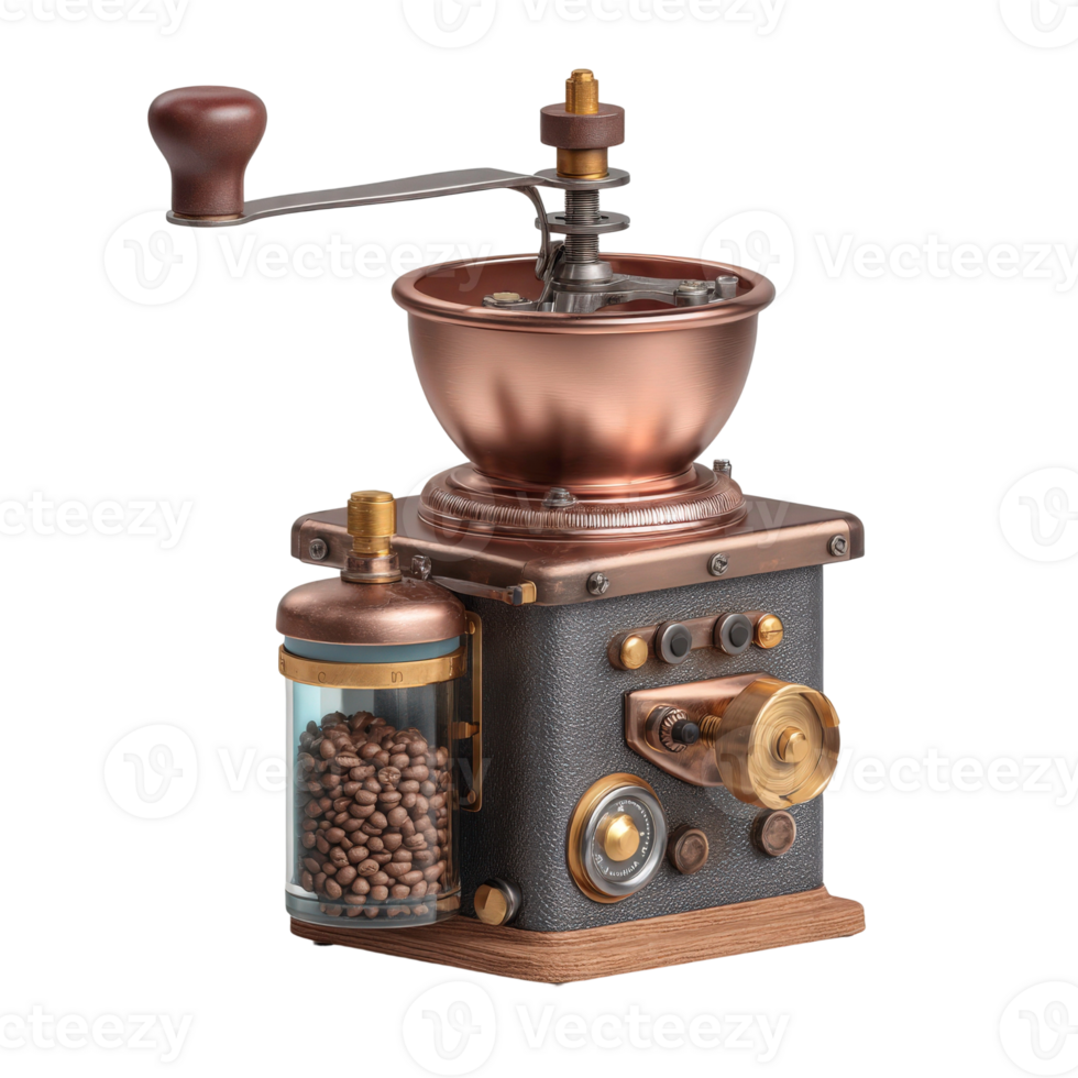 Coffee grinder with copper and brass parts png