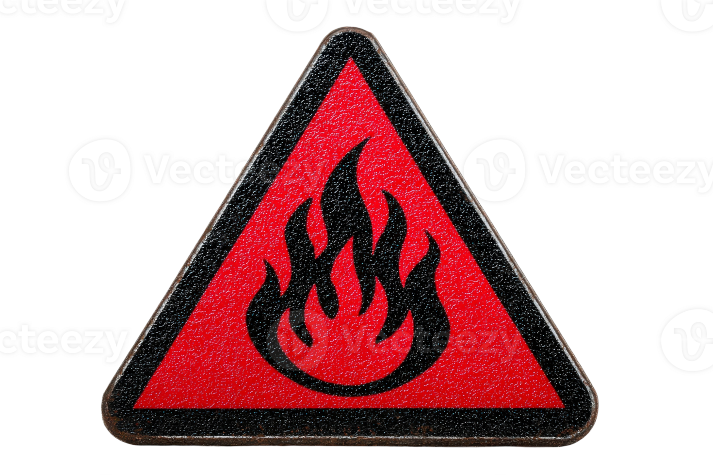 A red and black triangle with a fire symbol on it png