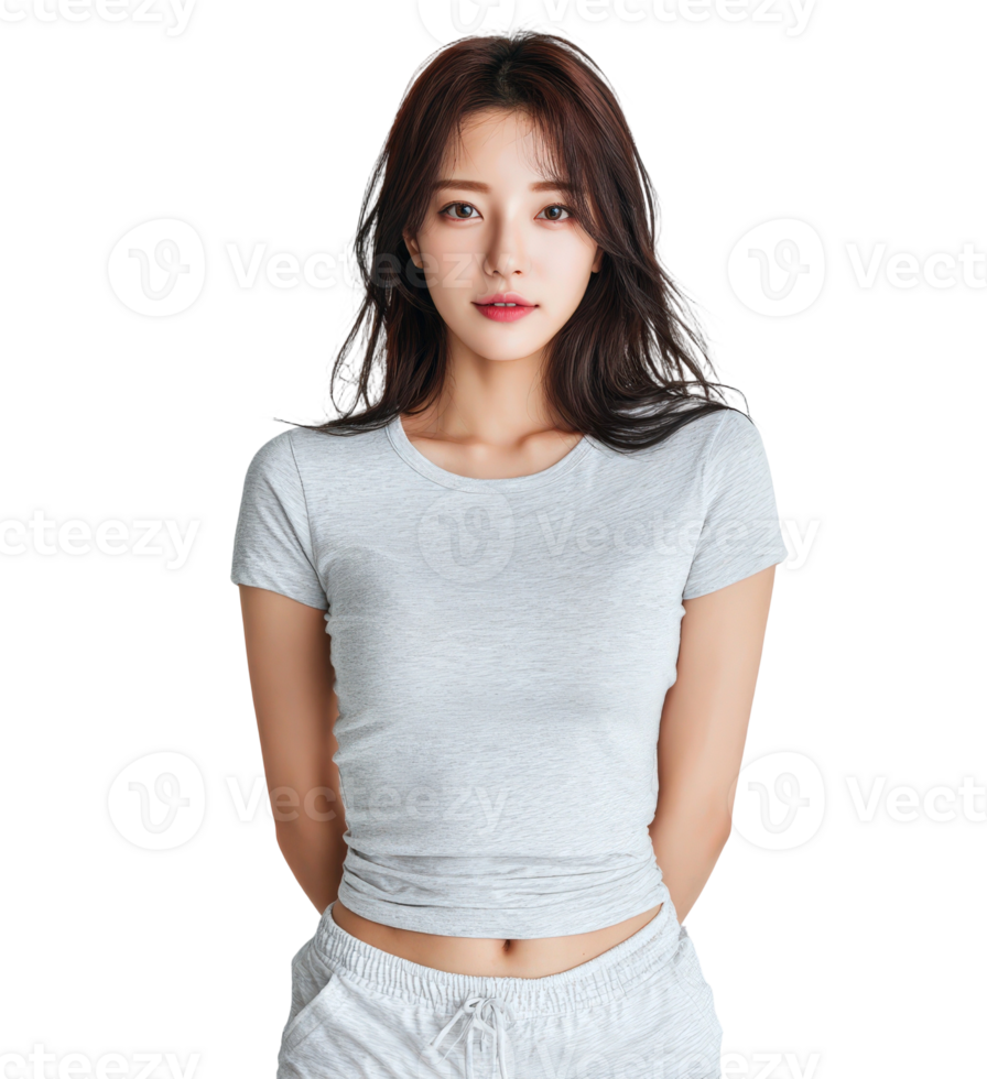 A woman in a white shirt and shorts png