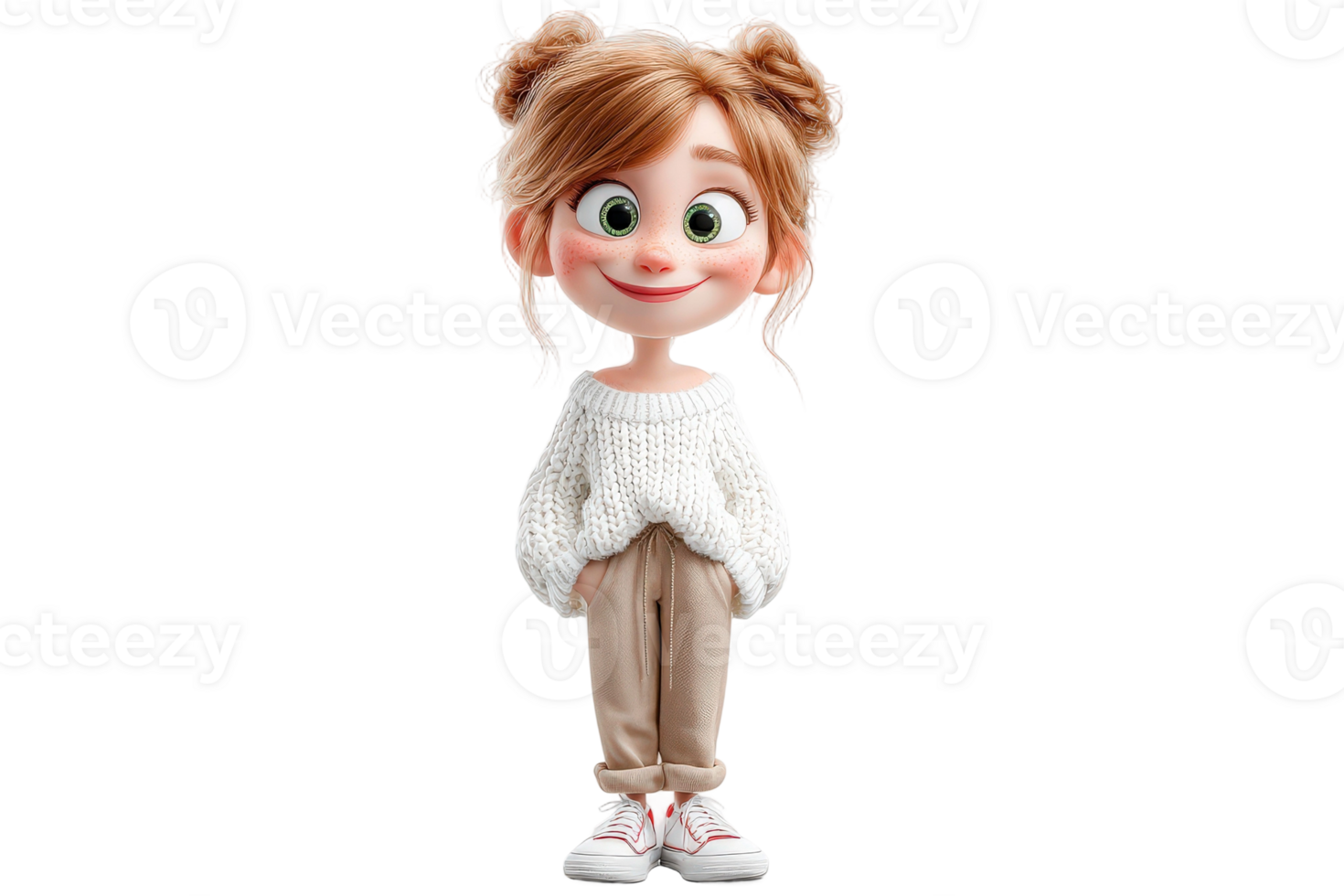 A cartoon girl in a sweater and pants png