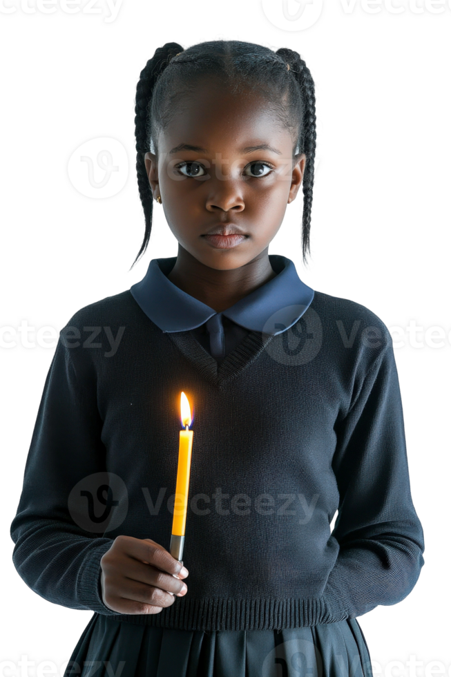 A young african girl holding a lit candle png