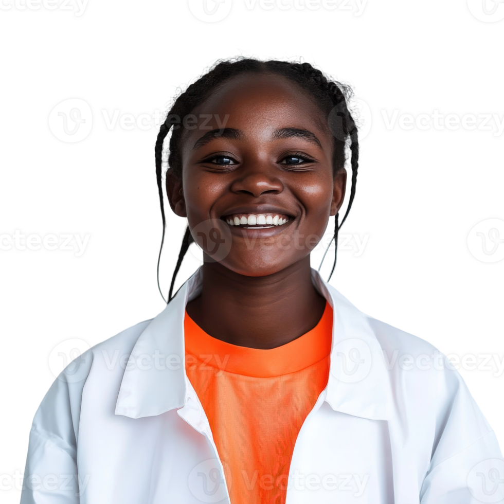 A young black girl in a lab coat png