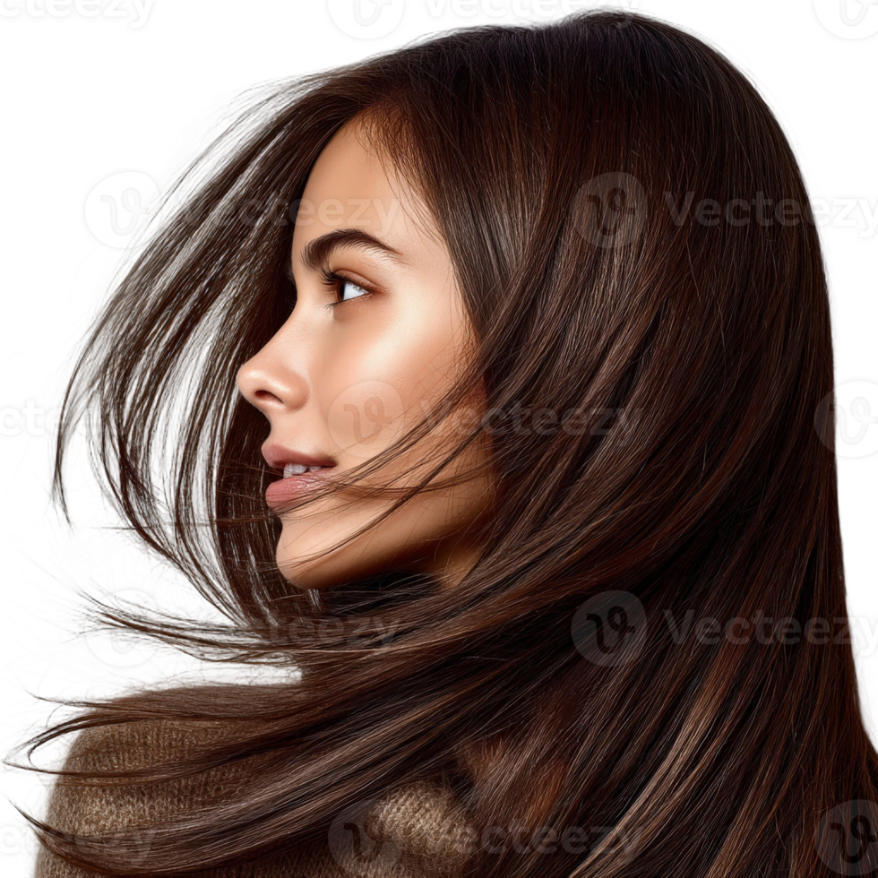 Beautiful woman with long hair and brown sweater png