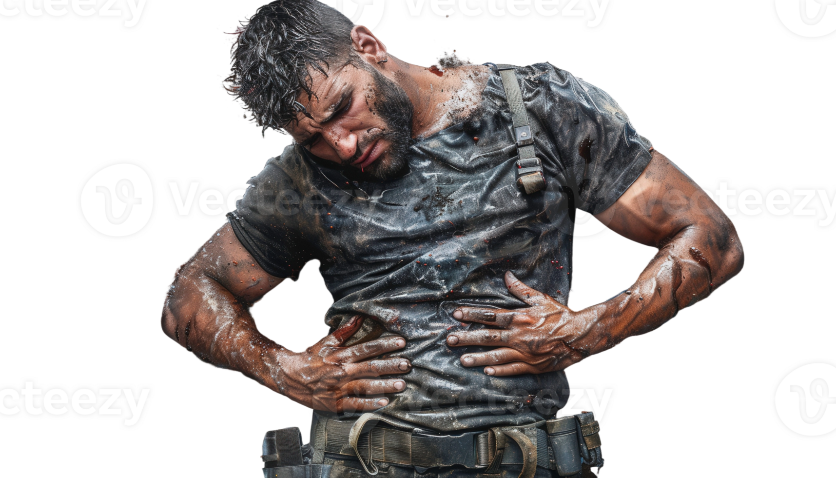 A man with his hands on his stomach png