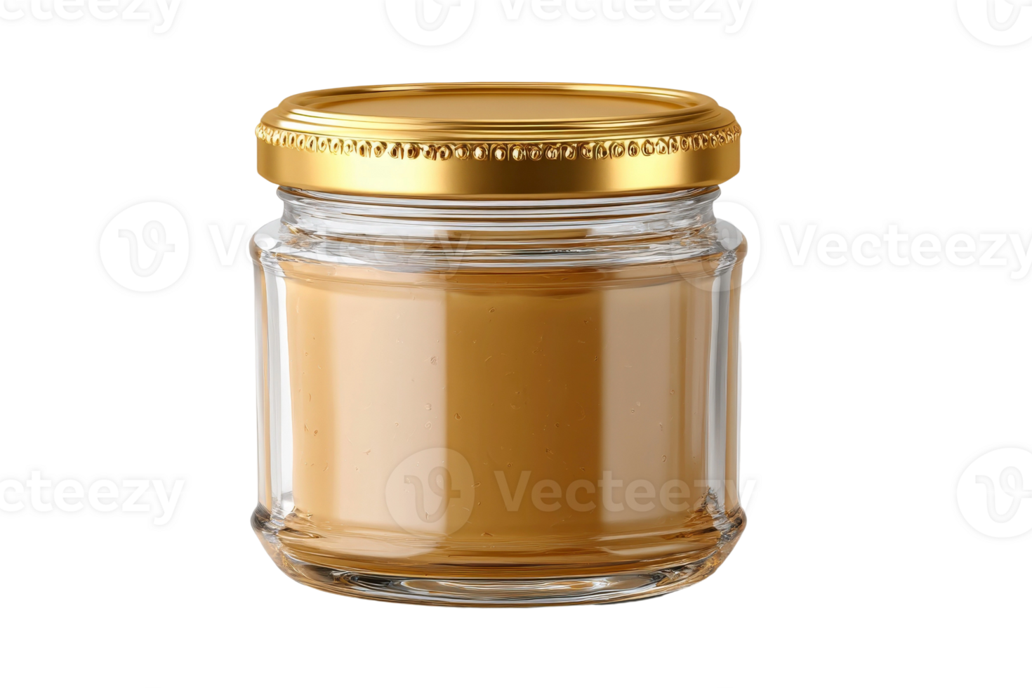 A jar of golden liquid with a lid on a black background png