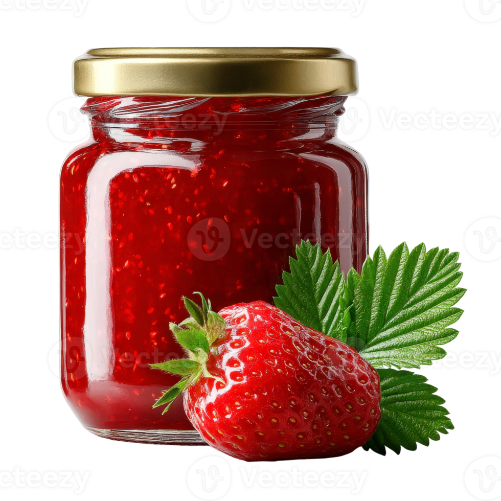 Strawberry jam with strawberry leaves png