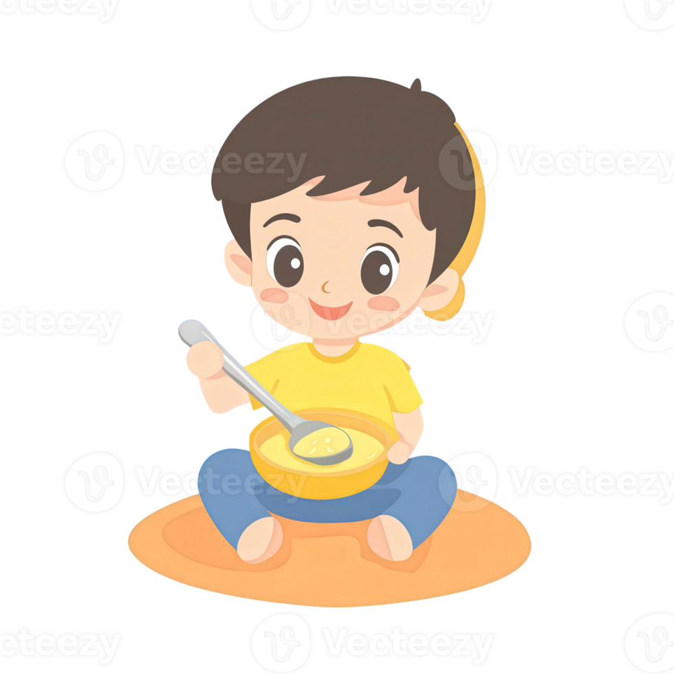 A boy is sitting on the floor with a bowl of food png