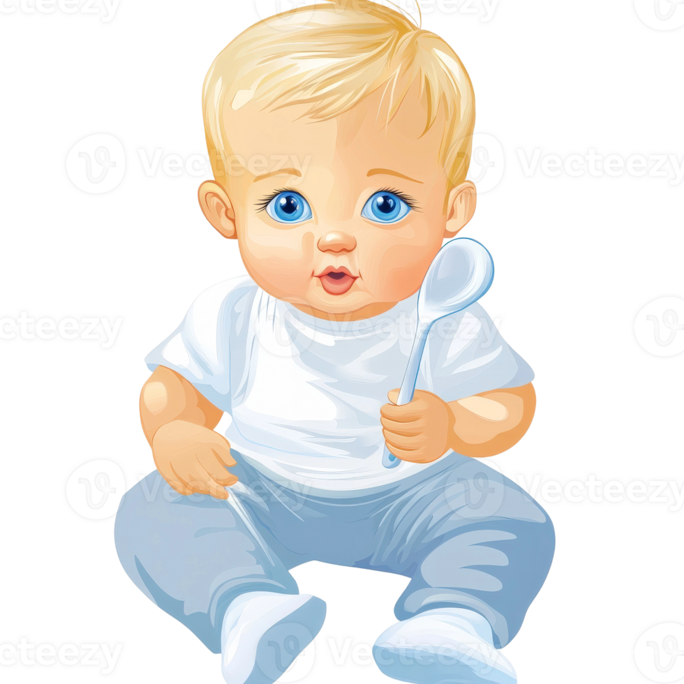 Baby boy with spoon clipart png