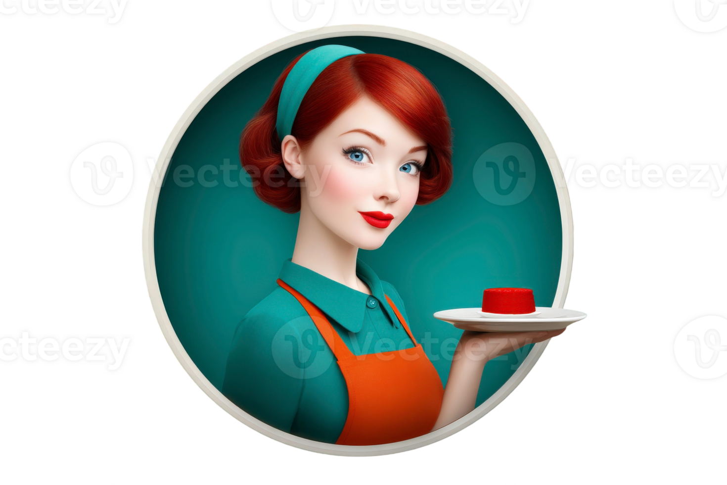 A woman holding a plate with a red heart on it png