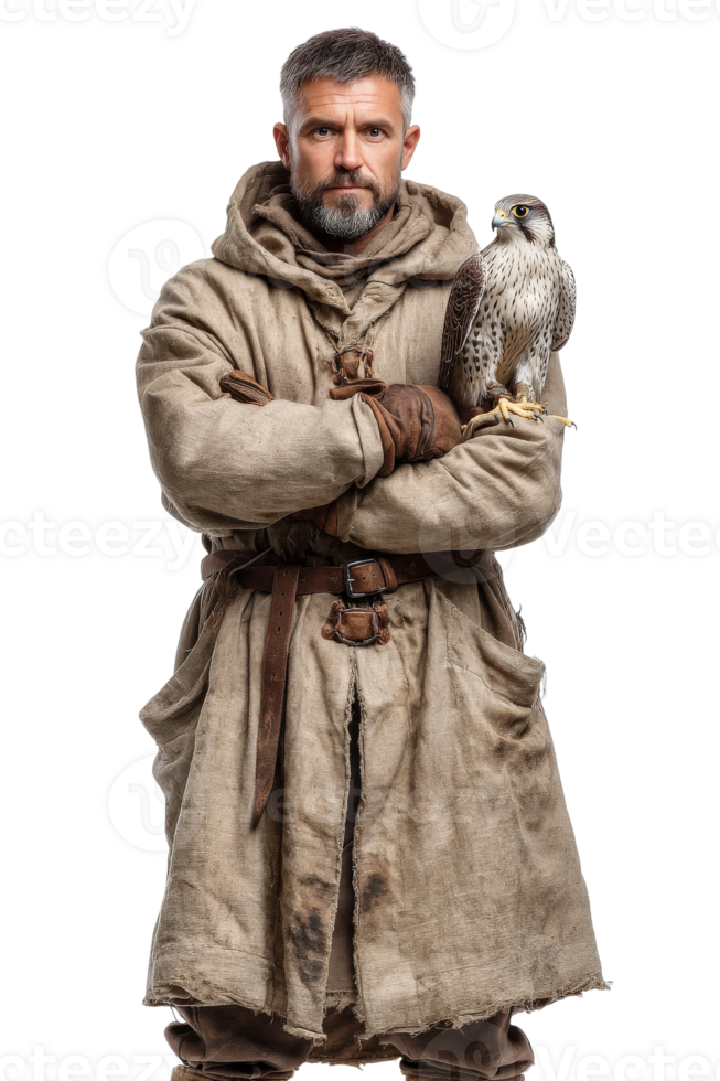 A man in a medieval outfit holding a falcon png