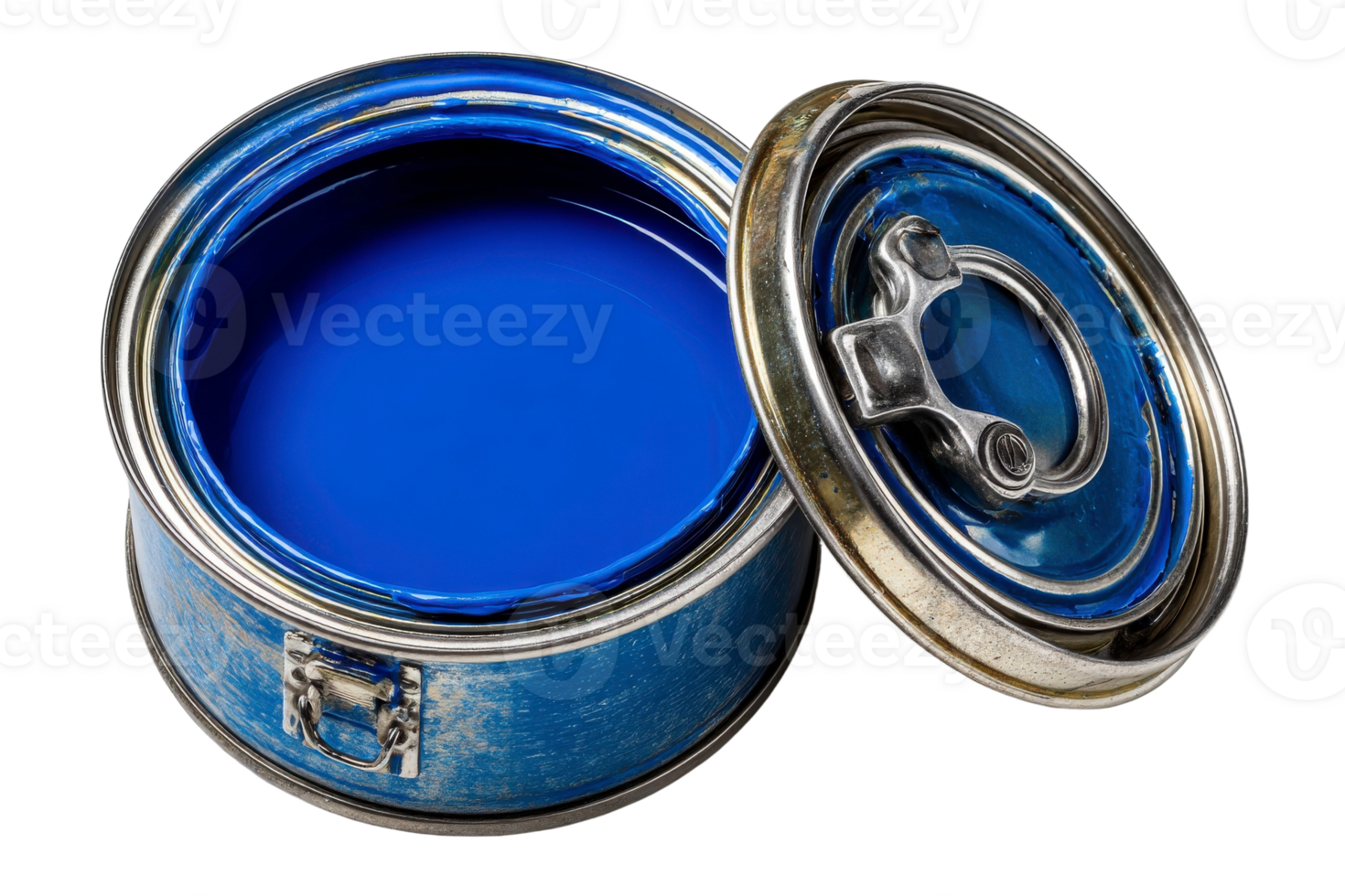 A blue paint can with a lid open png