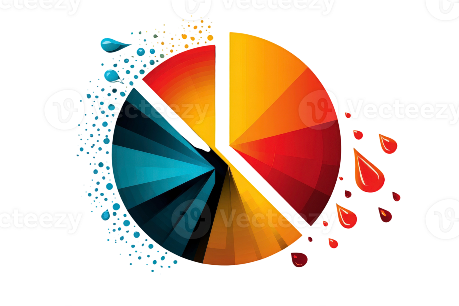 A pie chart with colorful drops png