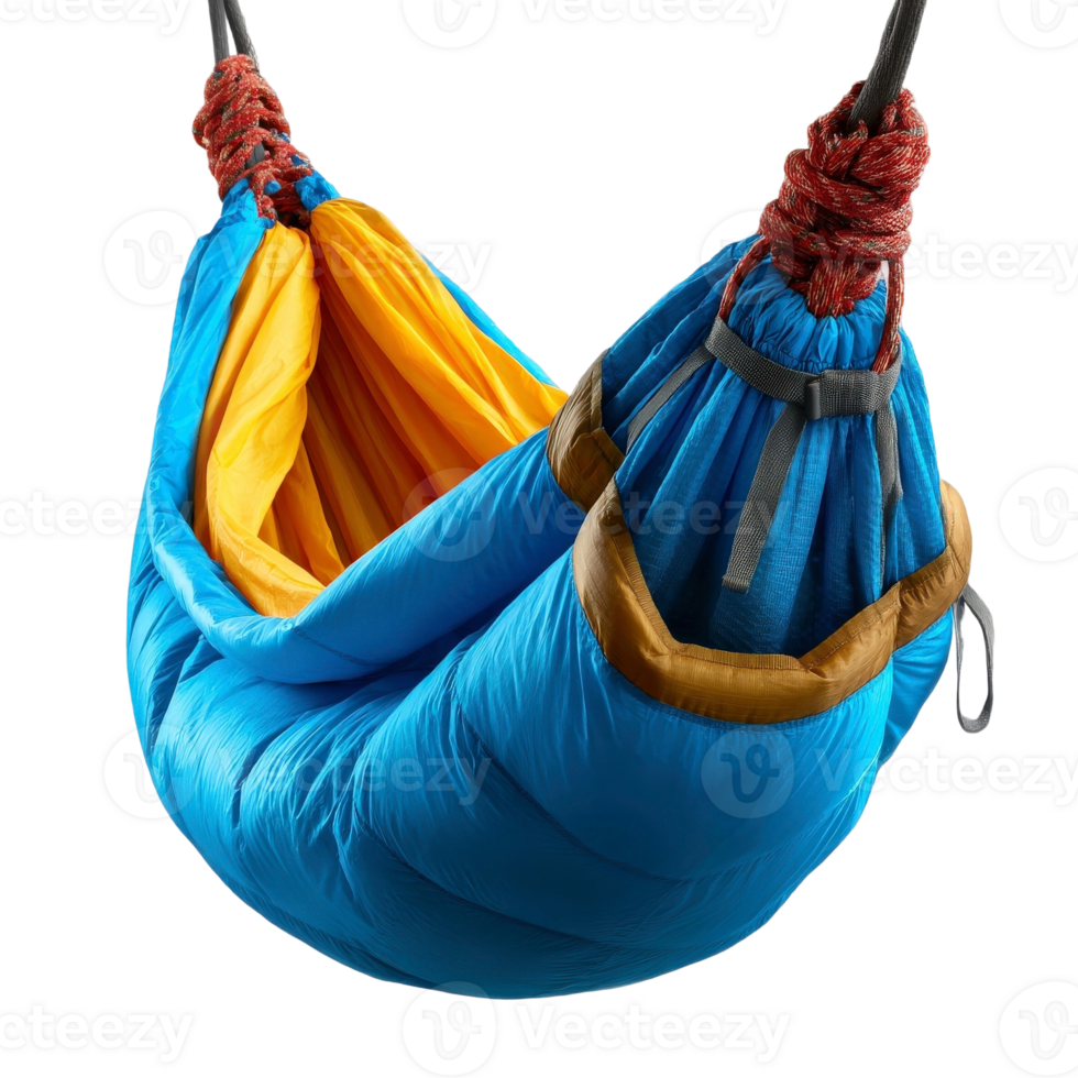 A hammock with a blue and yellow fabric png