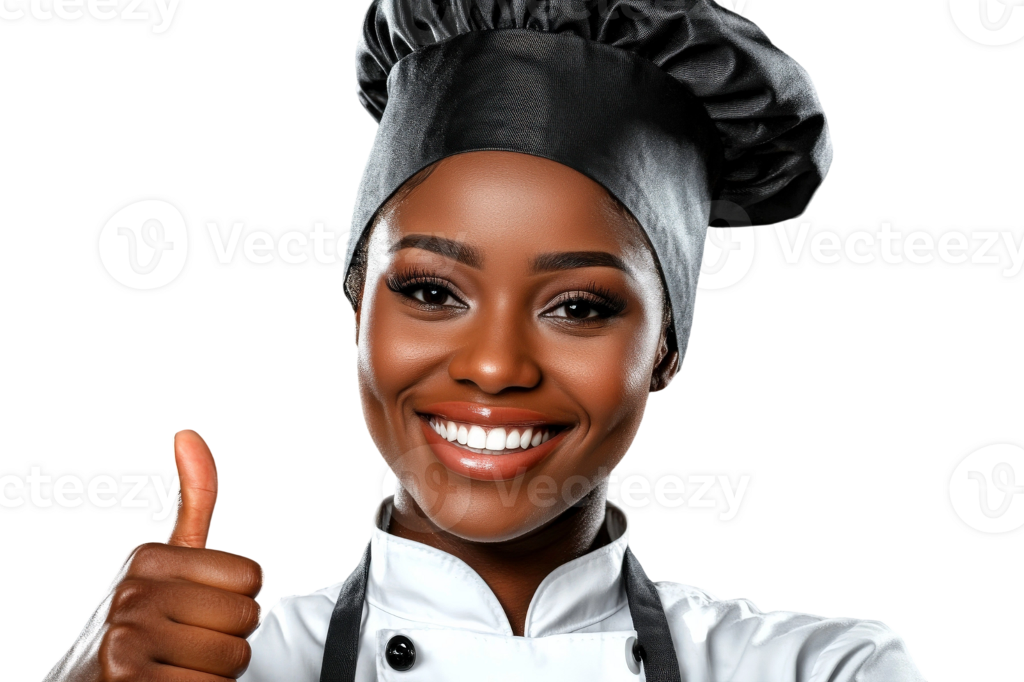 A smiling black woman chef giving the thumbs up sign png