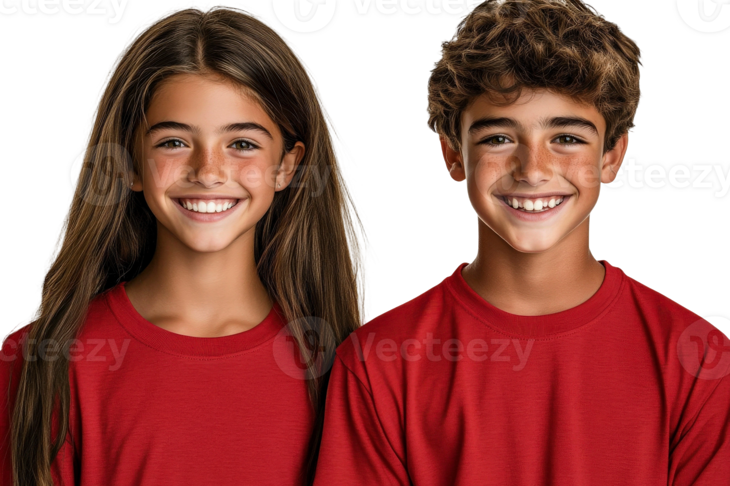 Two children in red shirts standing next to each other png