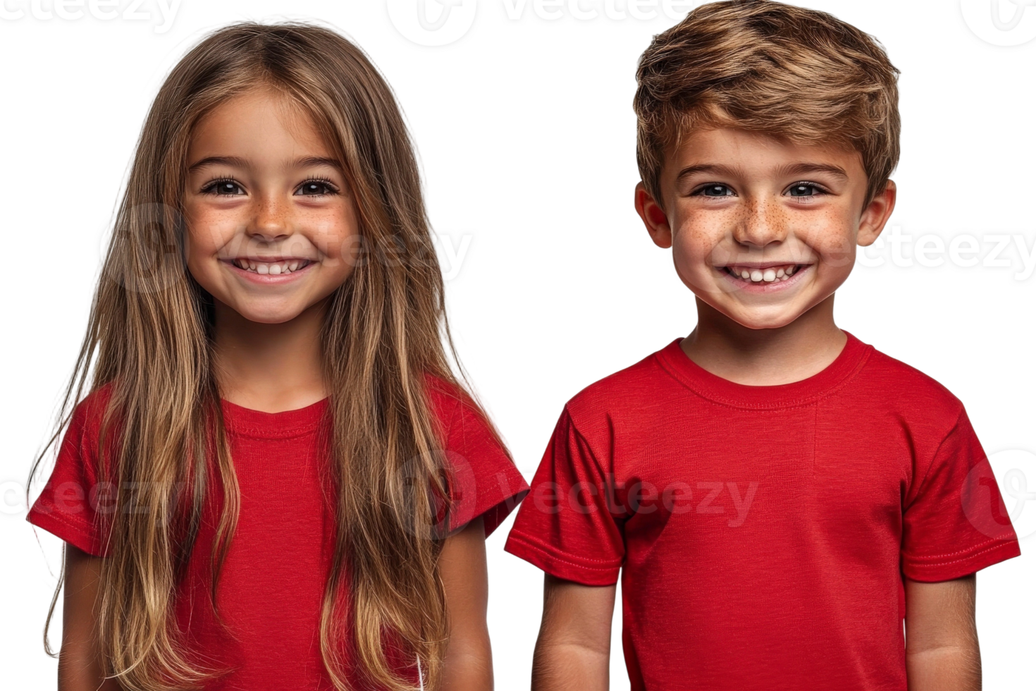 Two children wearing red shirts standing next to each other png
