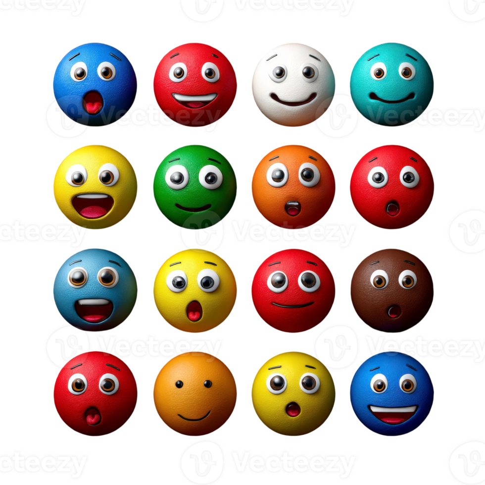 A set of colorful emoticions with different expressions png
