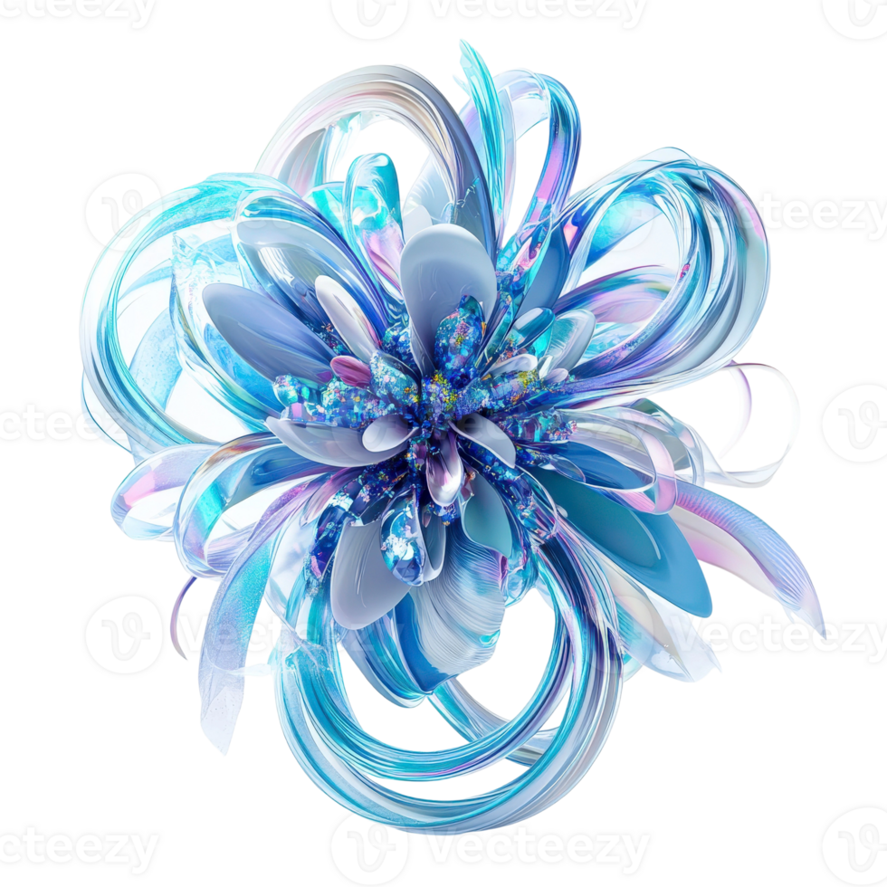 A blue and white flower with ribbons on it png
