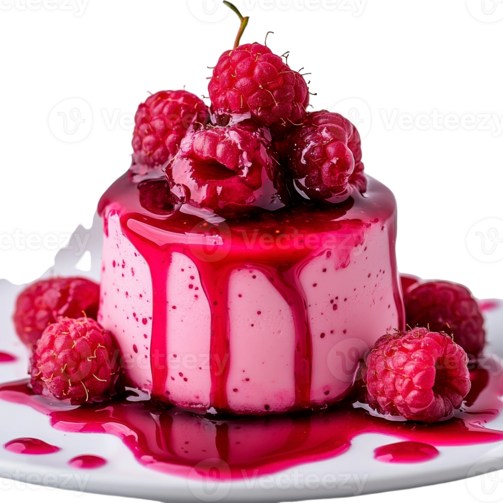 A dessert with raspberry sauce on top png