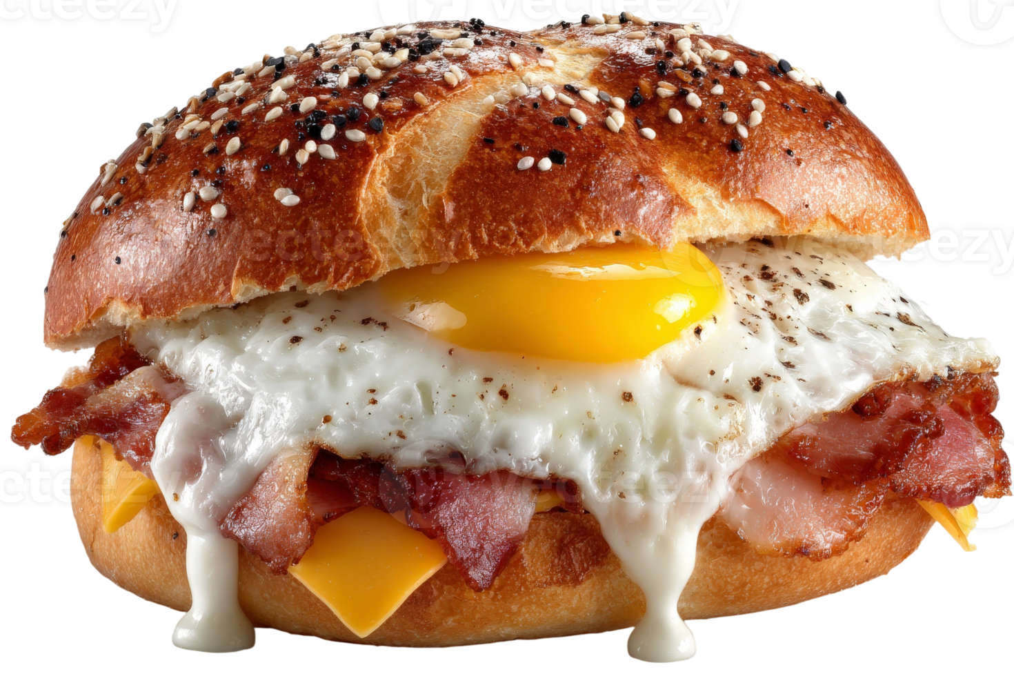 A bacon, egg and cheese sandwich with an egg on top png