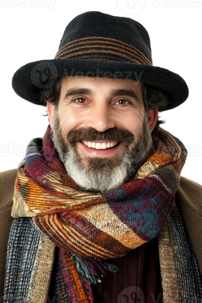 A man with a beard and hat smiling png