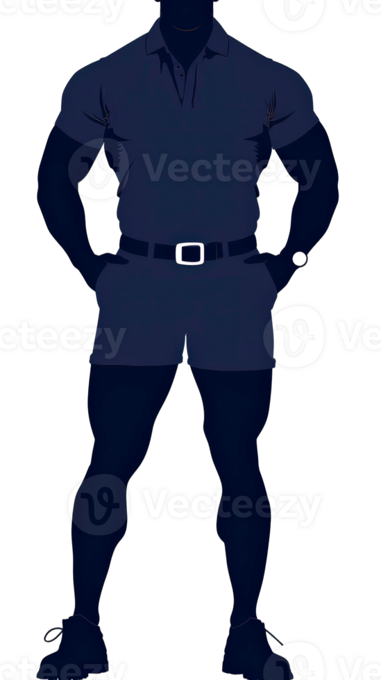 A silhouette of a man in a blue shirt and shorts png