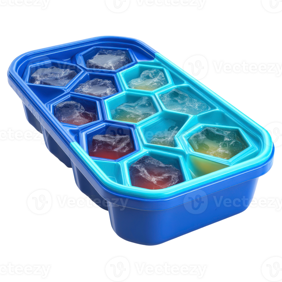 A blue ice tray with ice cubes in it png
