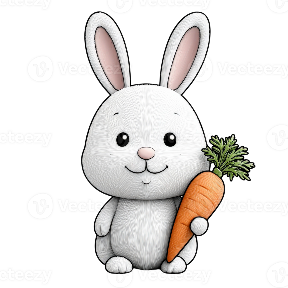 A cartoon white rabbit holding a carrot png