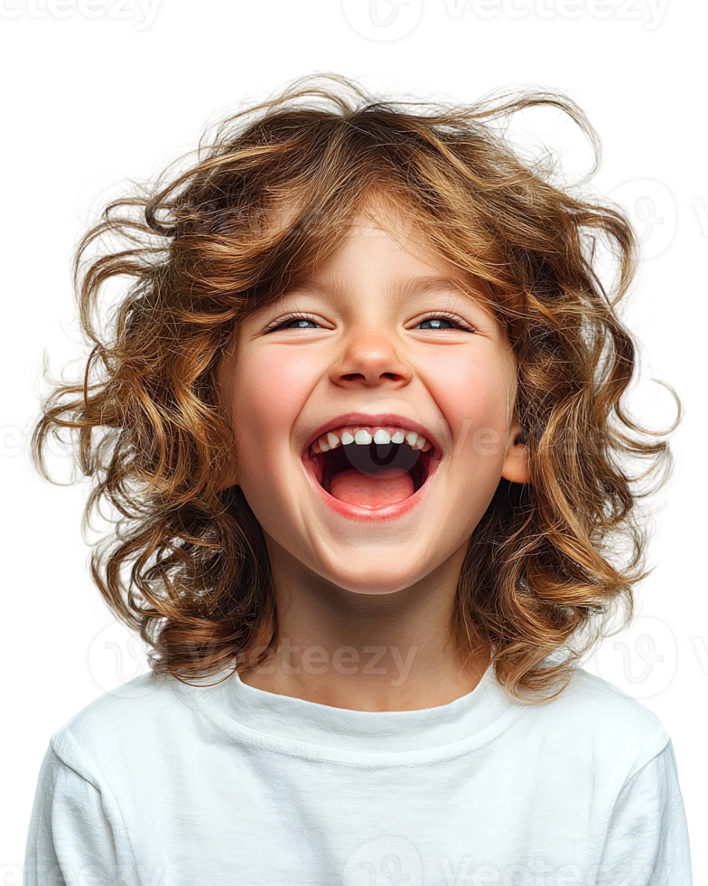 A young child with curly hair is laughing png