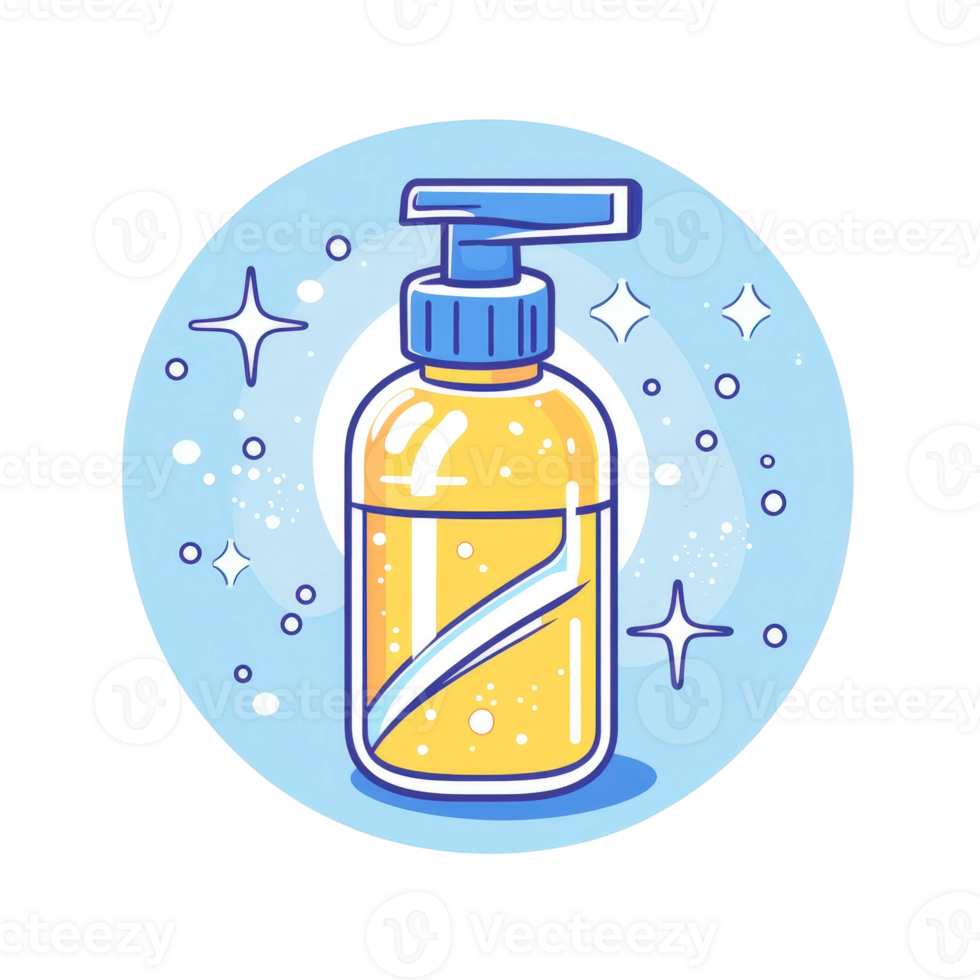 A bottle of liquid soap with bubbles and stars png