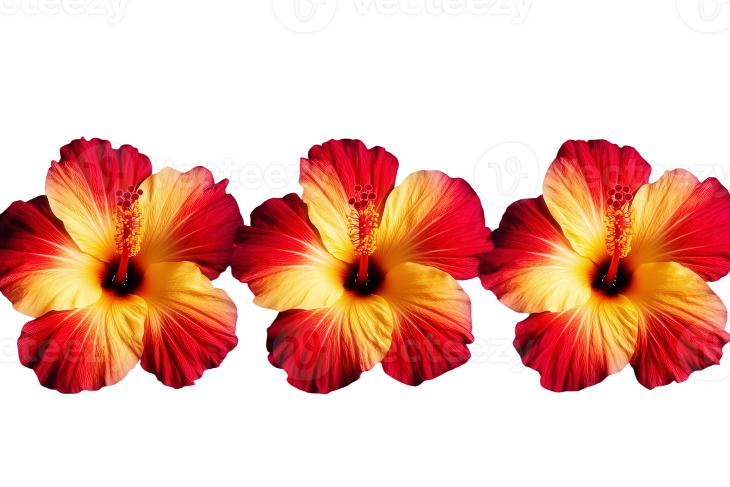 Three red and yellow flowers are shown in a row png