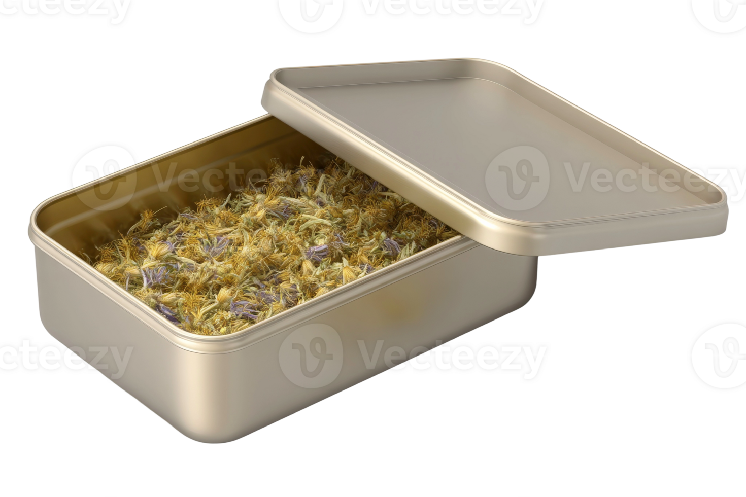 A metal box filled with dried herbs png