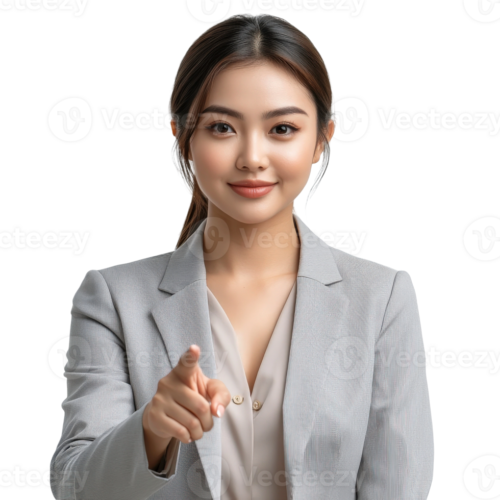 Asian business woman pointing at something png