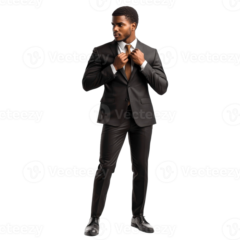 A man in a suit is adjusting his tie png